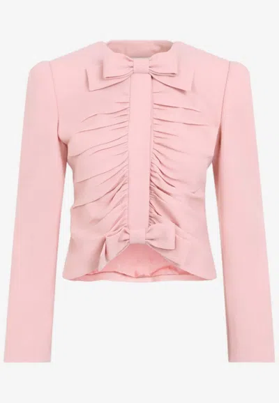 Valentino Wool Gathered Cropped Jacket In Pink