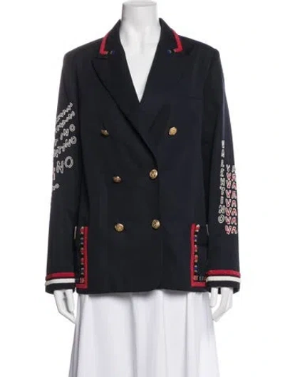 Pre-owned Valentino Wool Graphic Print Blazer In Blue