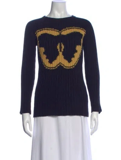 Pre-owned Valentino Wool Graphic Print Top In Blue
