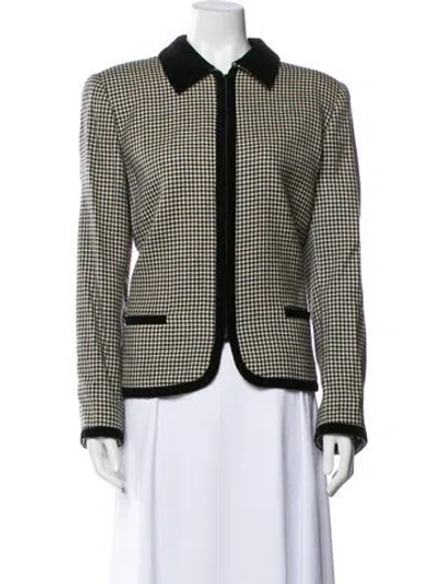 Pre-owned Valentino Wool Houndstooth Print Blazer In Black