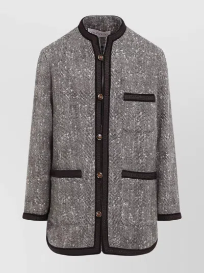 Valentino Herringbone Wool Coat In Brown