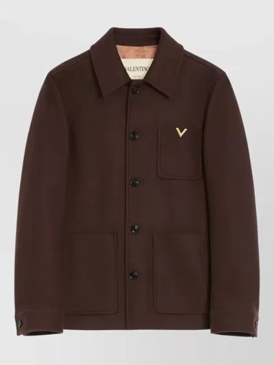 Valentino Wool Jacket Vgold Detail Collar Design In Brown