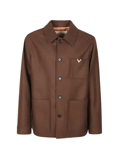Valentino Wool Jacket With Vgold In Brown