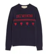 Valentino Heart Motif Text Sweater In Blue
