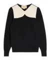 Valentino Bow-detailed Two-tone Wool Sweater In Black