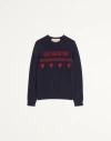 Valentino Heart Motif Text Sweater In Blue/red