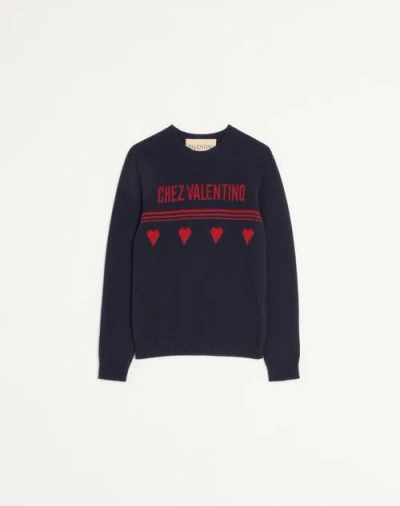 VALENTINO VALENTINO WOOL JUMPER WITH CHEZ VALENTINO JACQUARD MOTIF