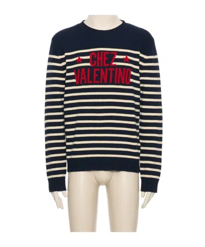 VALENTINO VALENTINO STRIPED LOGO DETAILED CREWNECK JUMPER