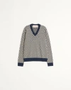 Valentino Geometric Zigzag Knitwear With V-neck Design In Ivory/navy