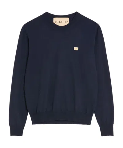 Valentino Wool Jumper With Vlogo Patch In Blue