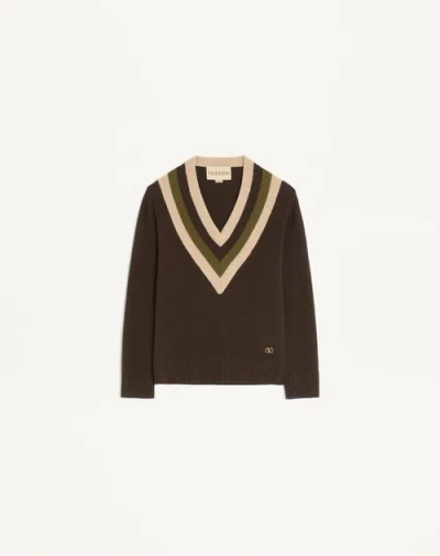VALENTINO VALENTINO WOOL JUMPER WOMAN DARK FUDGE/BEIGE XS