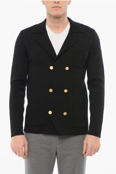 Valentino Structured Double-breasted Wool Cardigan With Chest And Patch Pockets In Black