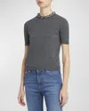 Valentino Wool Knit Sweater With Embroidered Neckline In Dark Gray