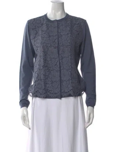 Pre-owned Valentino Wool Lace Pattern Sweater In Blue