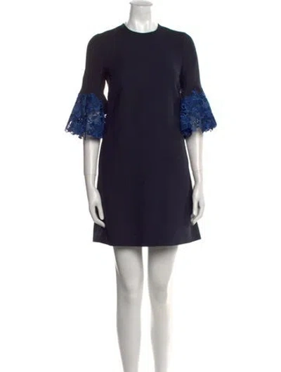 Pre-owned Valentino Wool Mini Dress In Blue