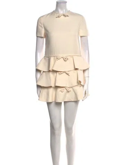 Pre-owned Valentino Wool Mini Dress In Neutral