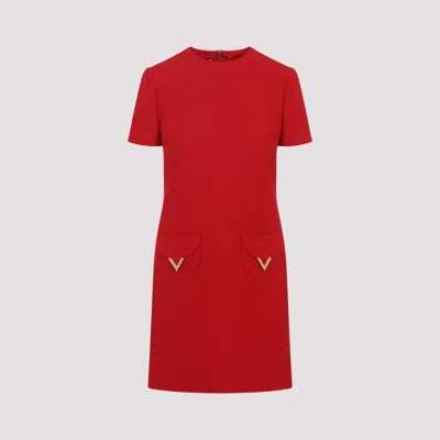Valentino Womens Paris Pocket-front Short-sleeve Wool-blend Midi Dress In Red
