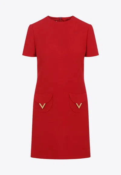 Valentino Womens Paris Pocket-front Short-sleeve Wool-blend Midi Dress In Red