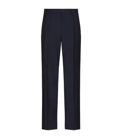 Valentino Wool-mohair Drawstring Straight Trousers In Blue