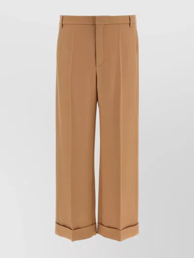 Valentino Wool Pants With Cuffed Hem And Pleated Front In Brown