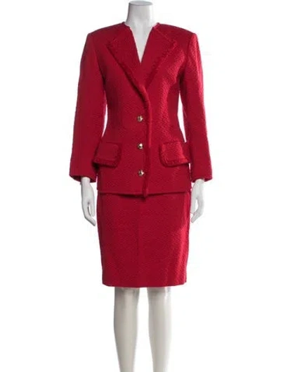 Pre-owned Valentino Wool Patterned Skirt Suit In Red