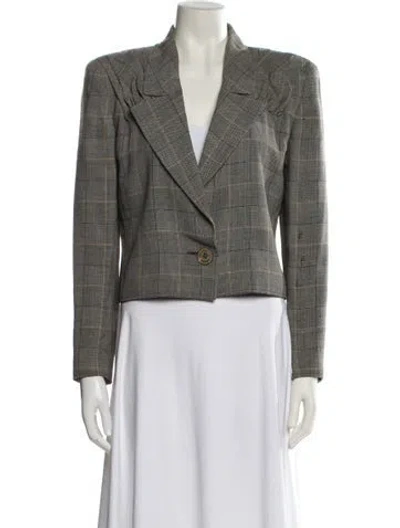 Pre-owned Valentino Wool Plaid Print Blazer In Black