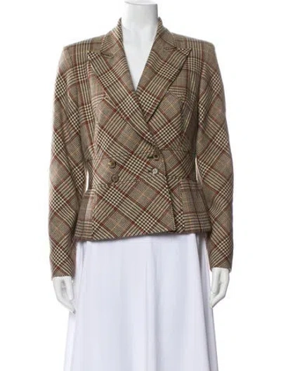 Pre-owned Valentino Wool Plaid Print Blazer In Brown