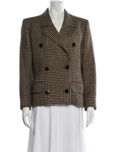 Pre-owned Valentino Wool Plaid Print Blazer In Brown