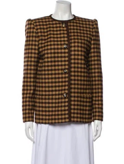 Pre-owned Valentino Wool Plaid Print Jacket In Brown
