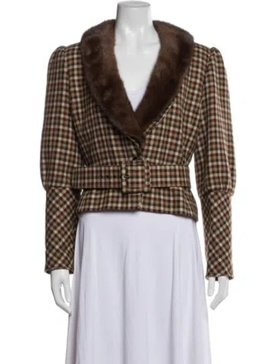Pre-owned Valentino Wool Plaid Print Jacket In Brown