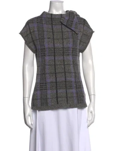Pre-owned Valentino Wool Plaid Print Sweater In Gray