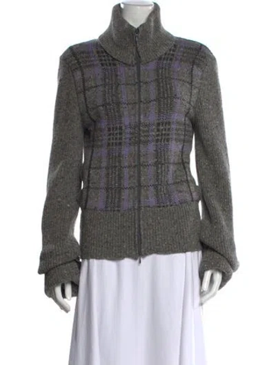 Pre-owned Valentino Wool Plaid Print Sweater In Gray