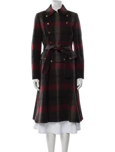 Pre-owned Valentino Wool Plaid Print Trench Coat In Purple
