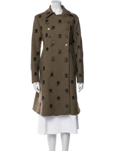Pre-owned Valentino Wool Polka Dot Print Peacoat In Green