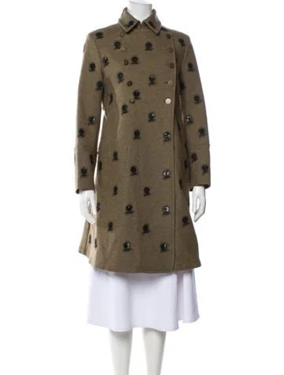 Pre-owned Valentino Wool Polka Dot Print Trench Coat In Green