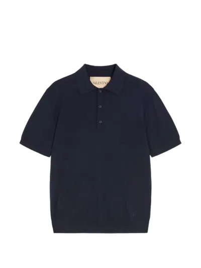 Valentino Wool Polo With Vlogo Embroidery In Blue
