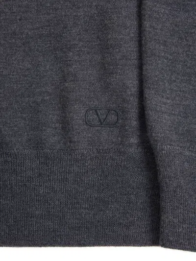 Valentino Wool Polo With Vlogo Embroidery In Gray