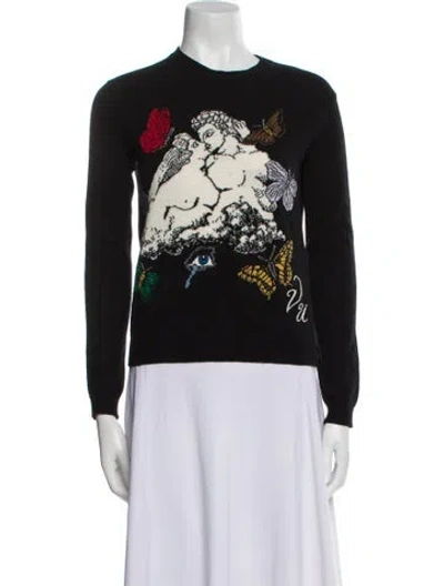 Pre-owned Valentino Wool Printed Sweater In Black