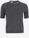 Valentino Wool Knit Sweater With Embroidered Neckline In Grey