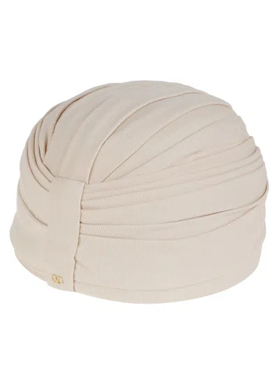 VALENTINO GARAVANI VALENTINO WOOL RIGID TURBAN WITH GOLD-TONE VLOGO SIGNATURE