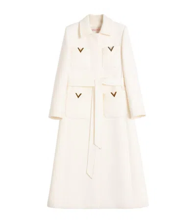 Valentino Womens Brand-hardware Single-breasted Wool-blend Long Coat Avorio