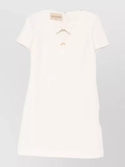 Valentino Wool Silk Blend Dress Short Sleeves In Neutral