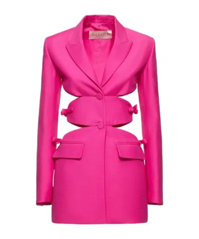 Valentino Wool  Silk Crepe Bow Sides Mini Dress In Pink