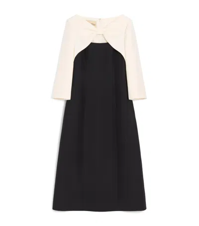 Valentino Garavani Crepe Couture Short Dress With Bow And Contrasting Sleeves Clothing In Black