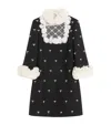 Valentino Ruffled Bow-detailed Embellished Mesh-trimmed Wool And Silk-blend Crepe Mini Dress In Black
