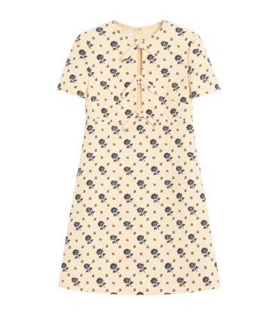 VALENTINO WOOL-SILK FLORAL PRINT MINI DRESS