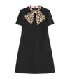 Valentino Wool-silk Leopard-tie Mini Dress In Black