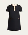 Valentino Silk And Wool Blend Short Sleeve Dress In Blue