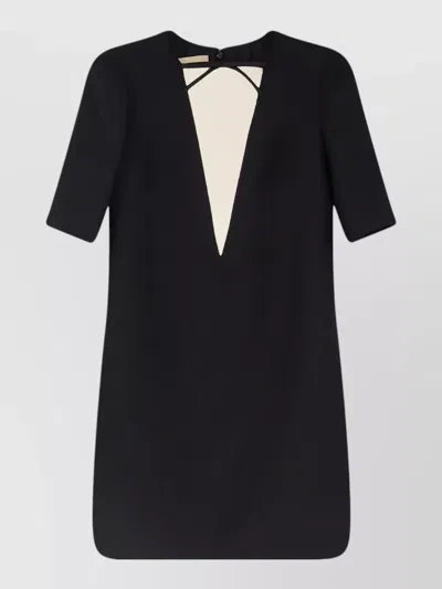 Valentino Satin-trimmed Wool And Silk-blend Dupioni Mini Dress In Black