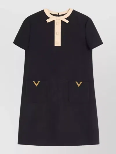 Valentino Silk And Wool Blend Short Sleeve Dress In Black